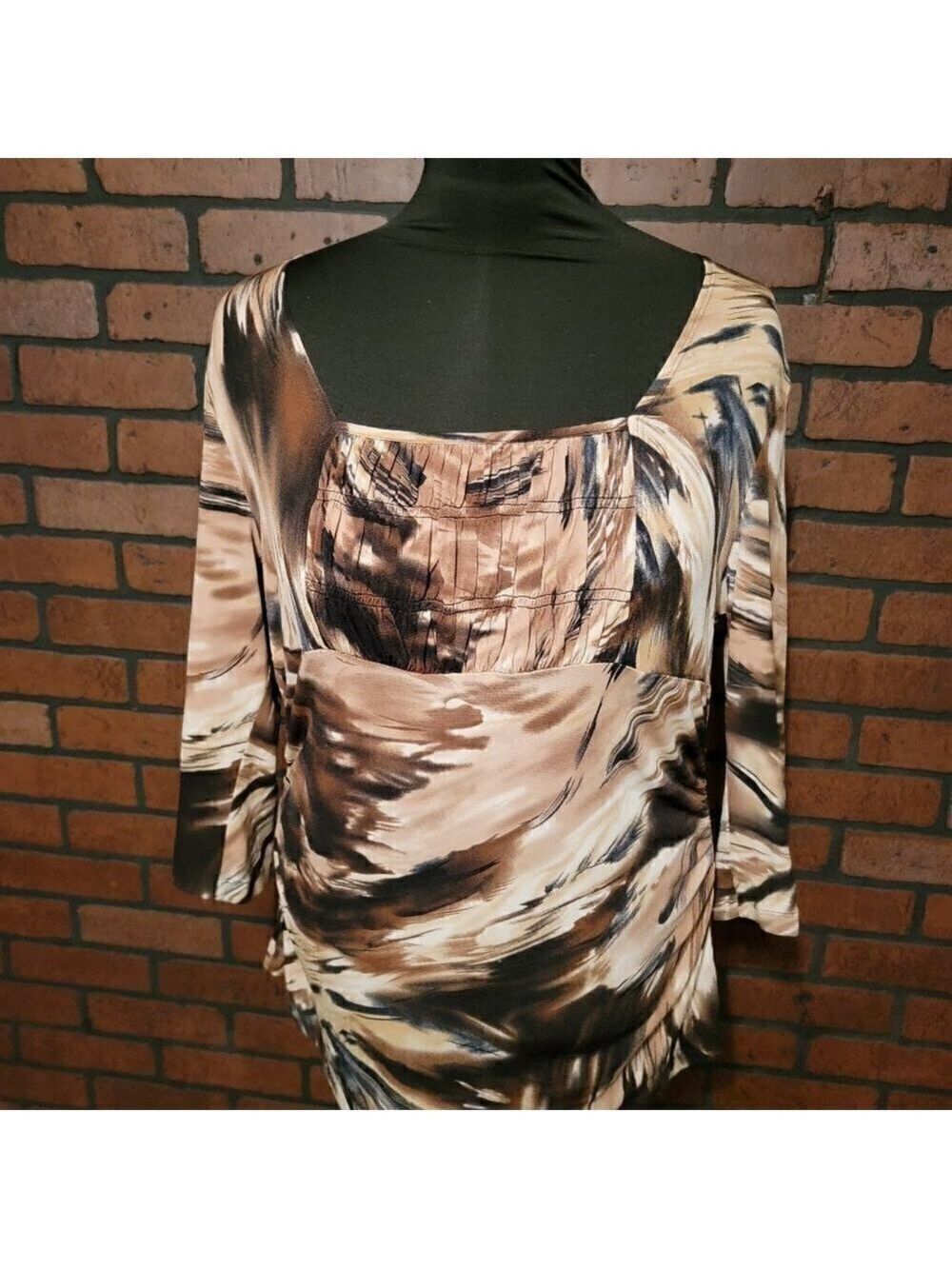 Sere Nada 3/4 sleeve top - brown, tan, cream, black.